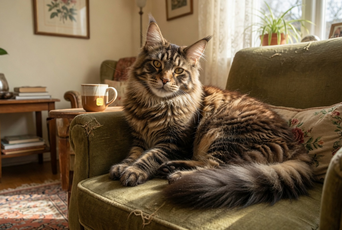 Large Maine Coon on sturdy furniture
